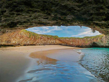 Picture of a beach inside of a cave